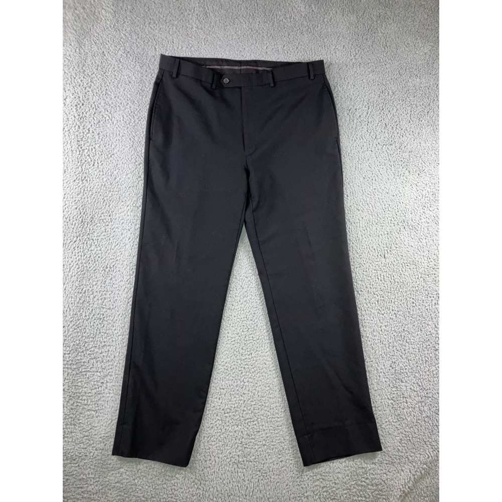 Polo Ralph Lauren Dress Pants Men 36x32 Flat Front Black Wool Business Casual